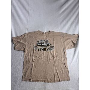 VTG Alstyle Drive Me Nuts My Family Beige Short Sleeve Shirt Men's 2XL Stains *